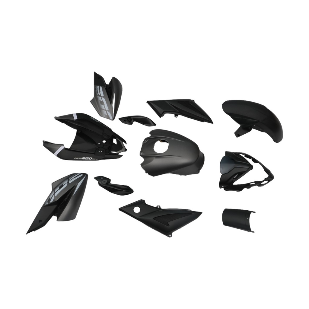 KIT DE PLASTICOS COMPLETO MTC PULSAR NS200 NEGRO ROJO GRIS       - (VIA-A2)