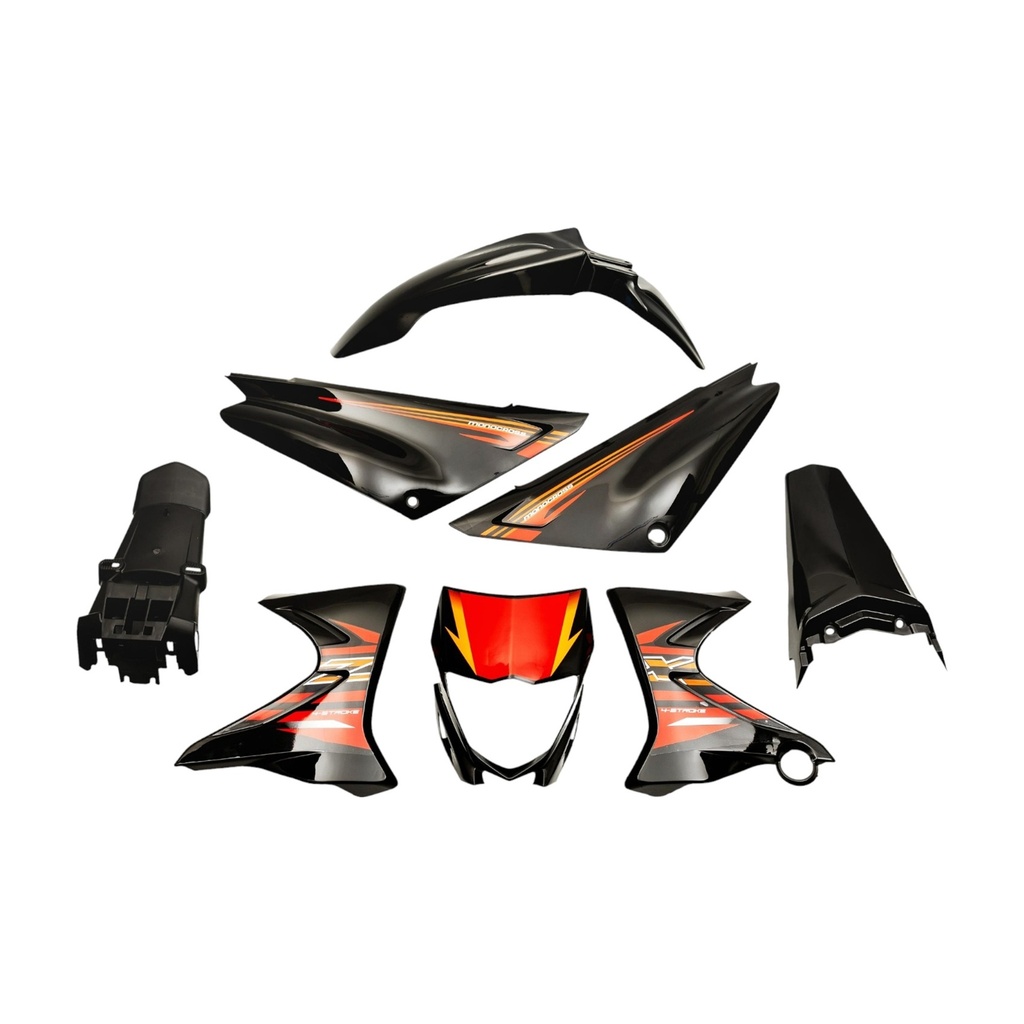 KIT DE PLASTICOS COMPLETO MTC XTZ125 NEGRO / ROJO     - (VIA-A6)