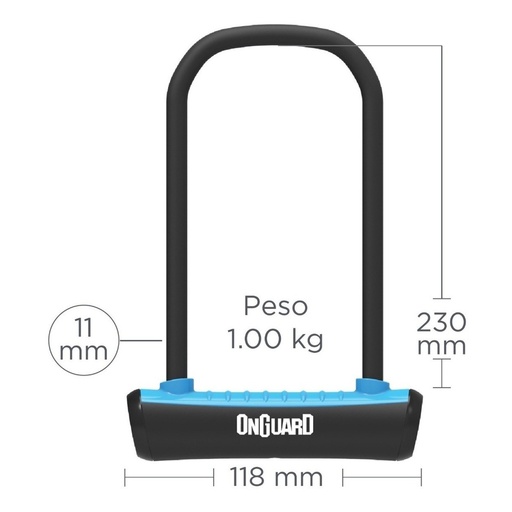[8153BL] CERRADURA EN U ONGUARD 8153BL NEON NEGRO 120CM X 10MM       V-1 (-)